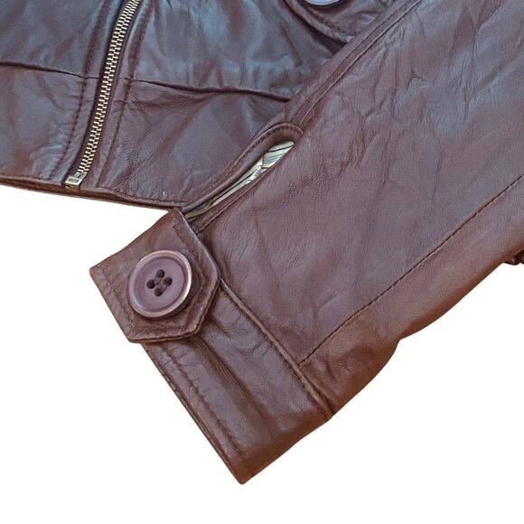 Mike & Chris Women's Genuine Leather Full Zipper Hooded Jacket Size M Brown USA - Picture 8 of 12